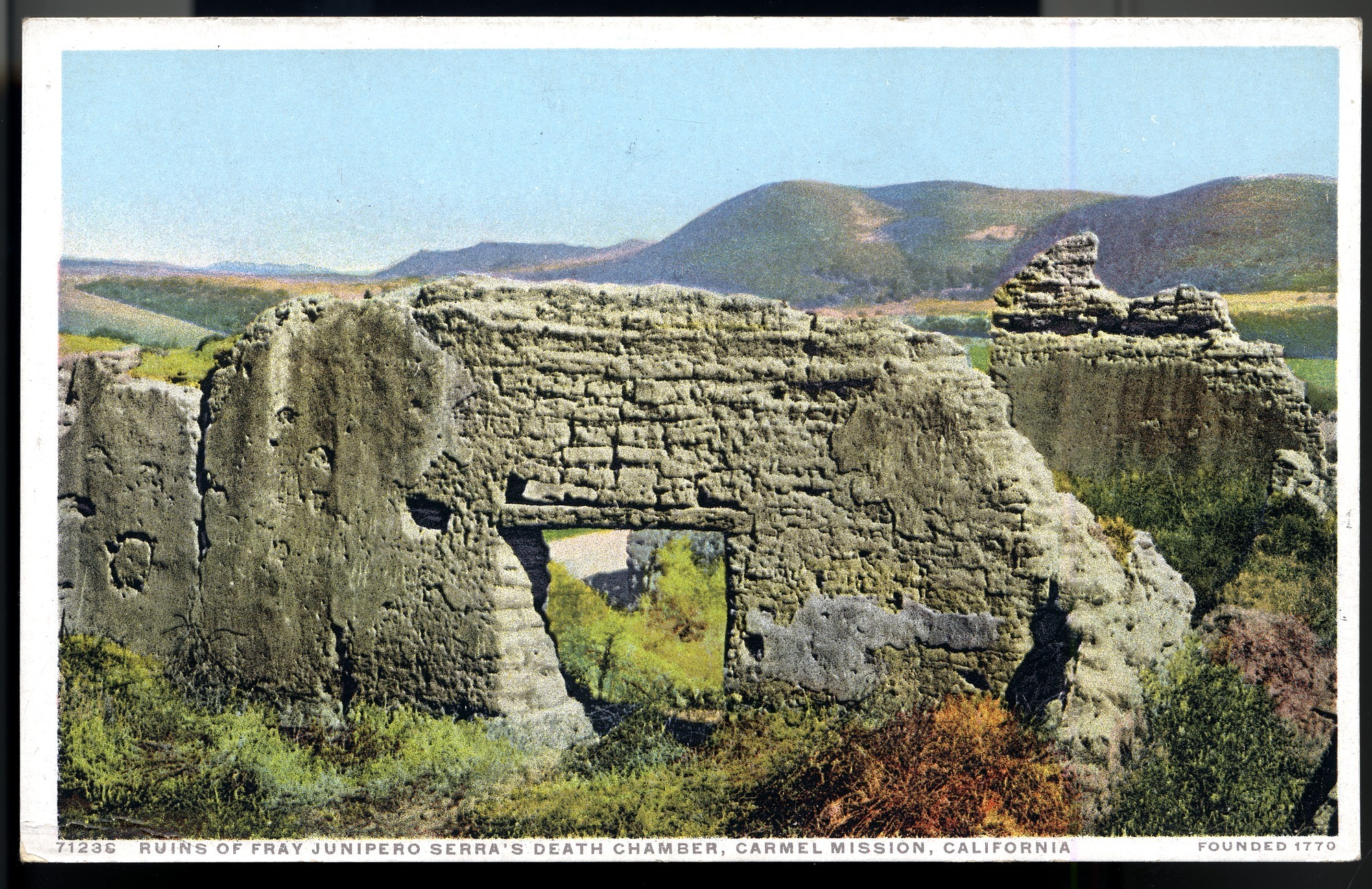 Postcard 09 – Ruins of Fray Junipero Serra’s Death Chamber, Carmel Mission, California. Founded 1770. Detroit Publishing Company. ca 1910. NMAH 1986.0639.2016.