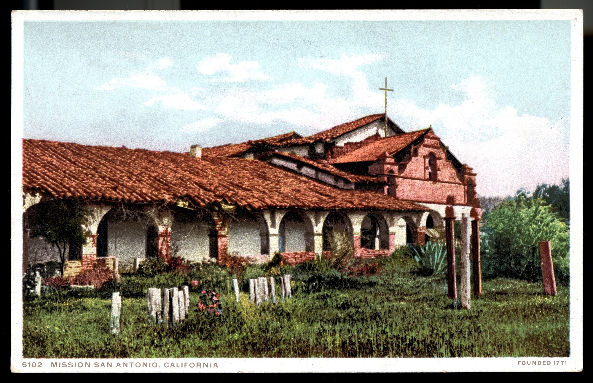 Postcard 11 – Mission San Antonio, California. Founded 1771. Detroit Publishing Company. ca 1910. NMAH 1986.0639.2052.