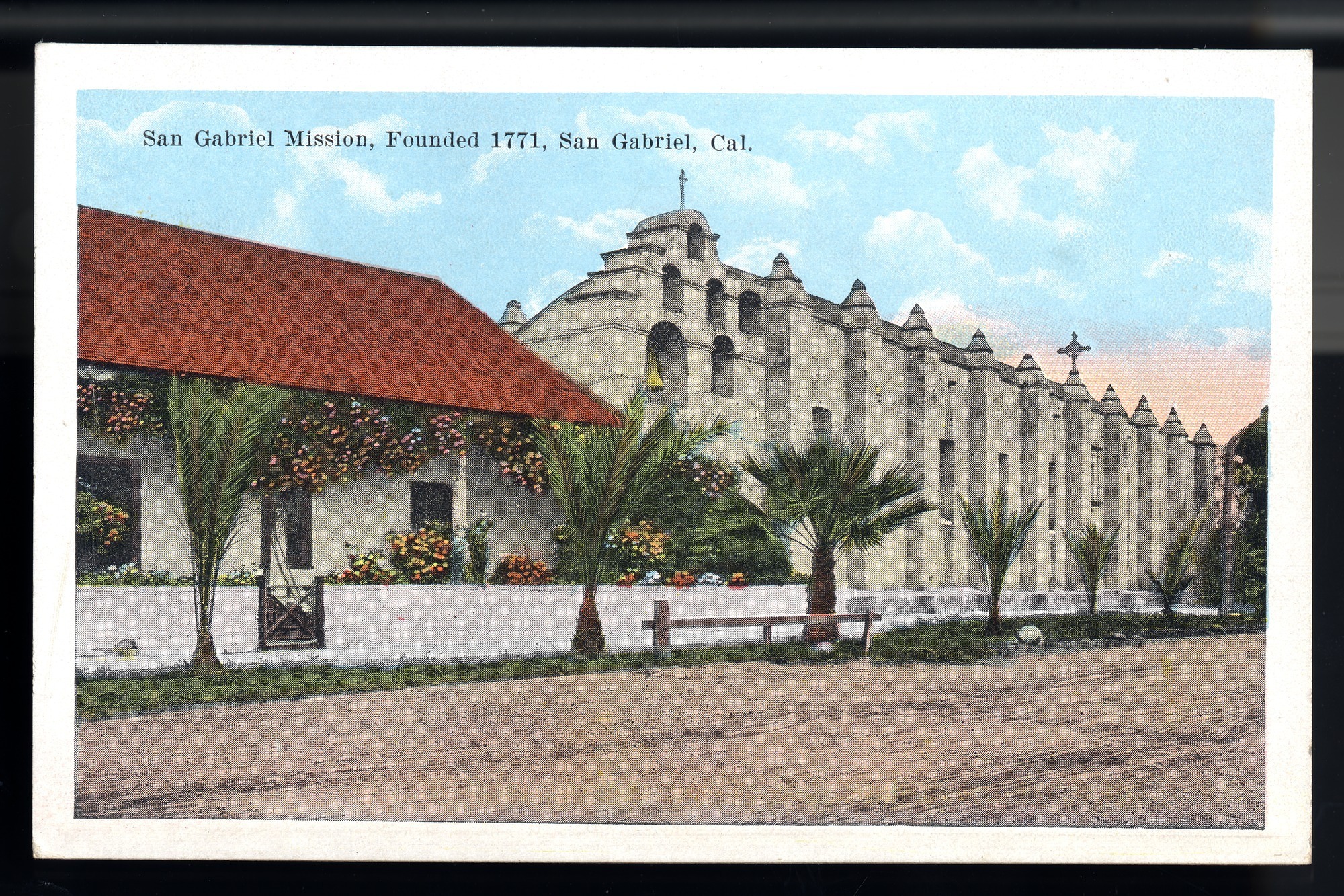 Postcard 13 – San Gabriel Mission, Founded 1771, San Gabriel, California. California Postcard Company. 1925-1935. NMAH 1986.0639.0724.