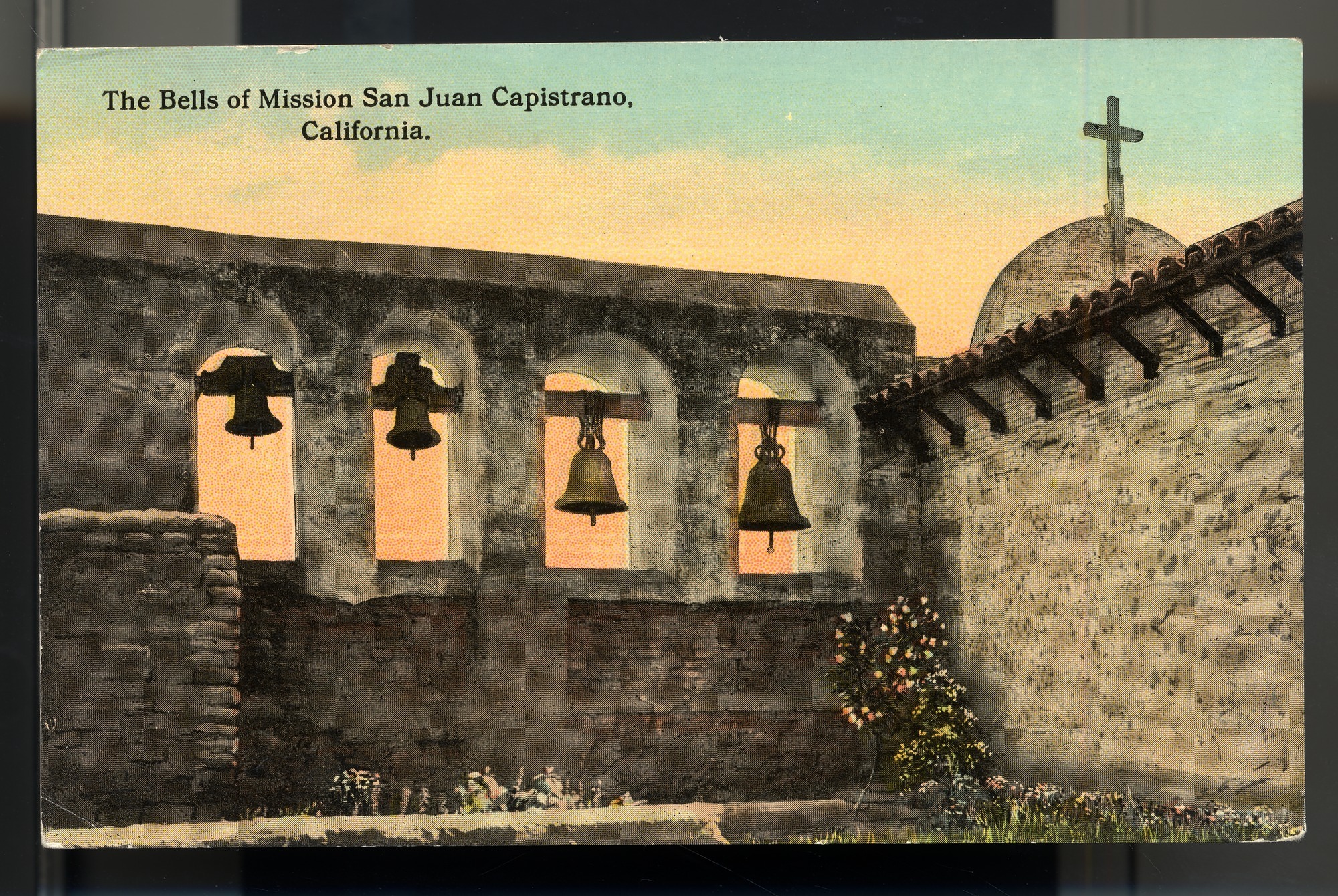 Postcard 26 – The Bells of Mission San Juan Capistrano, California. Eno & Matteson. Curt Teich Company. ca 1915. NMAH 1986.0639.0599.
