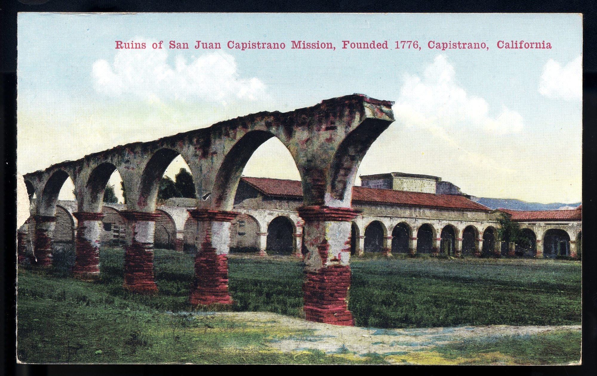 Postcard 28 – Ruins of San Juan Capistrano Mission, Founded 1776, Capistrano, California. Van Ornum Colorprint Company. 1908-1921. NMAH 1986.0639.0488.
