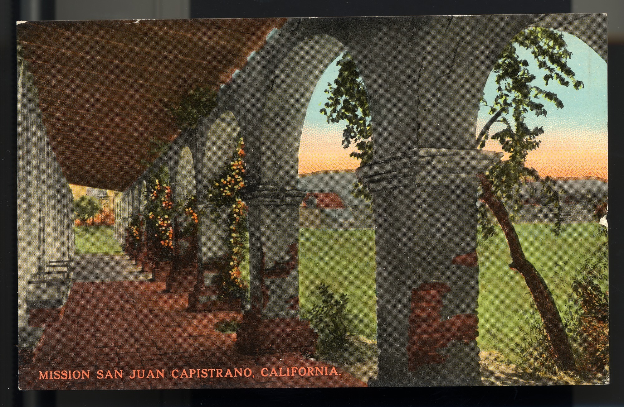 Postcard 29 – Mission San Juan Capistrano, California. Eno & Matteson. Curt Teich Company. ca 1915. NMAH 1986.0639.0610.