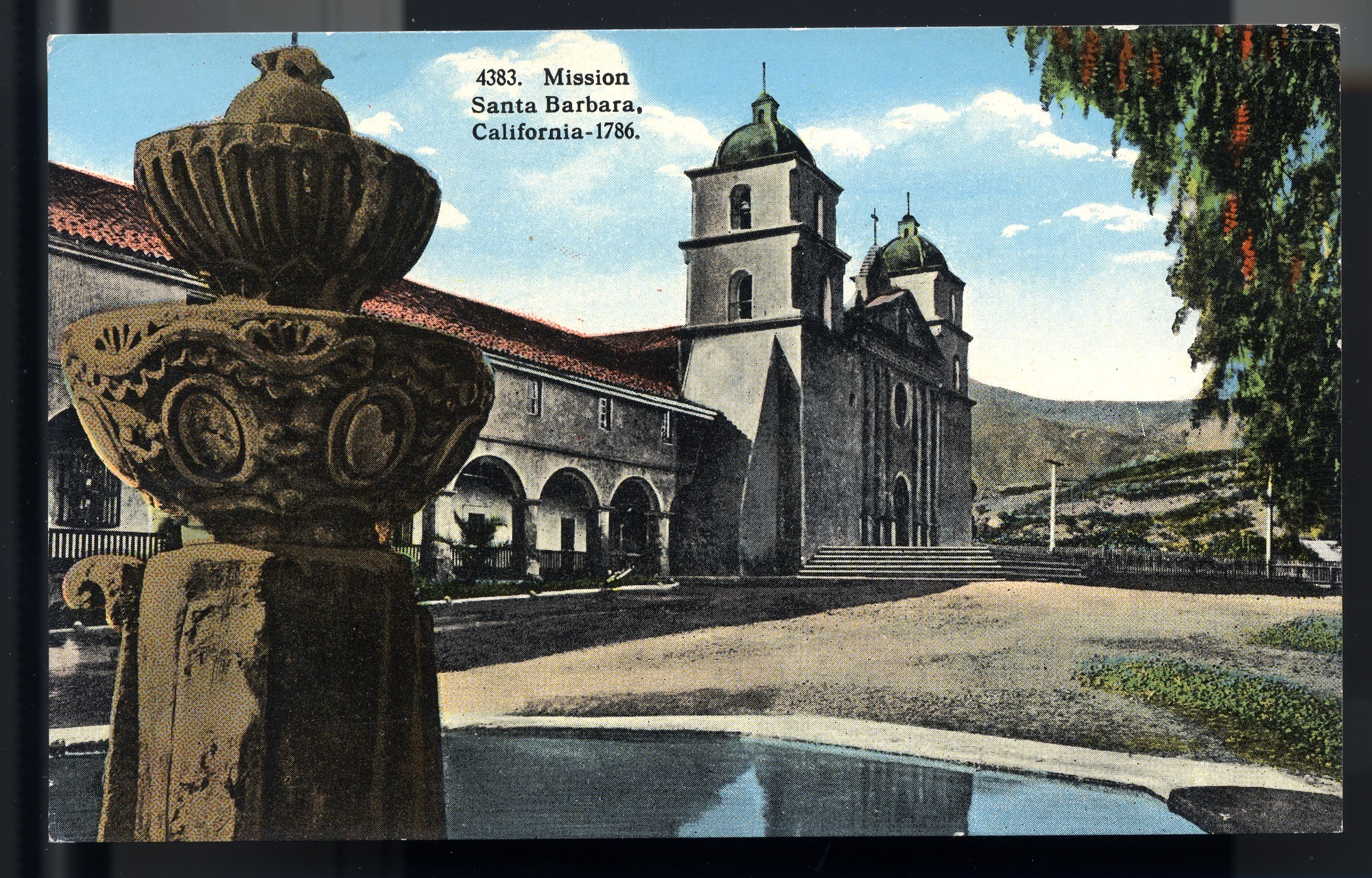 Postcard 34 – Mission Santa Barbara, California – 1786. I. L. Eno Company. Curt Teich Company. ca 1914. NMAH 1986.0639.0327.
