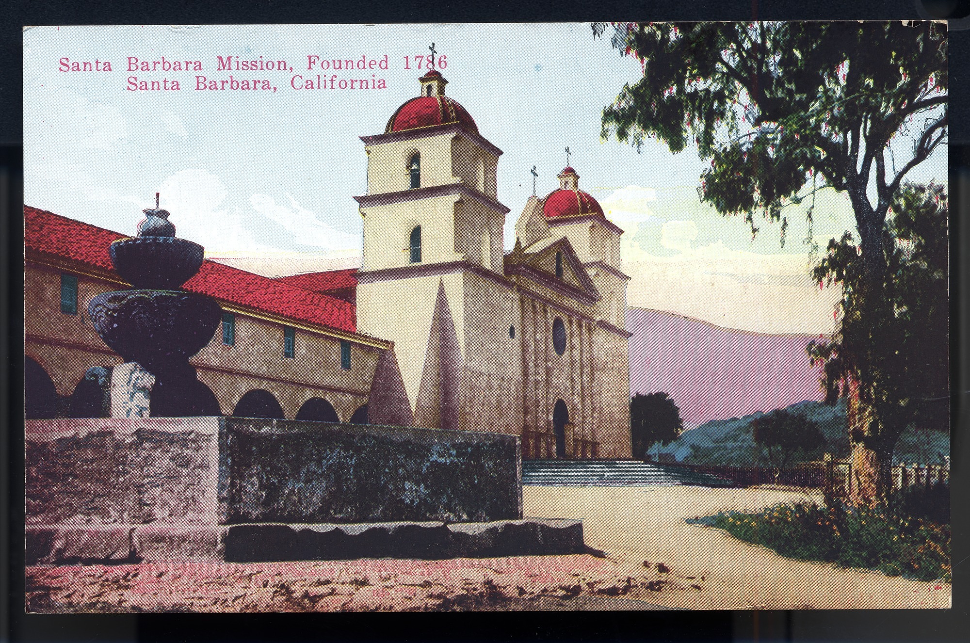 Postcard 35 – Santa Barbara Mission, Founded 1786, Santa Barbara, California. Van Ornum Colorprint Company. M. Kashower Company. 1908-1921. NMAH 1986.0639.0498.
