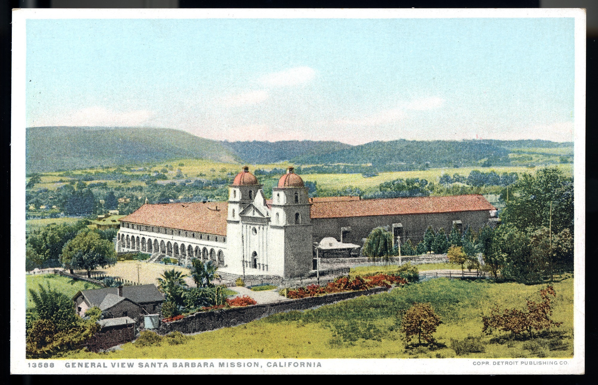 Postcard 37 – General View of Santa Barbara Mission, California. Detroit Publishing Company. ca 1910. NMAH 1986.0639.2005.