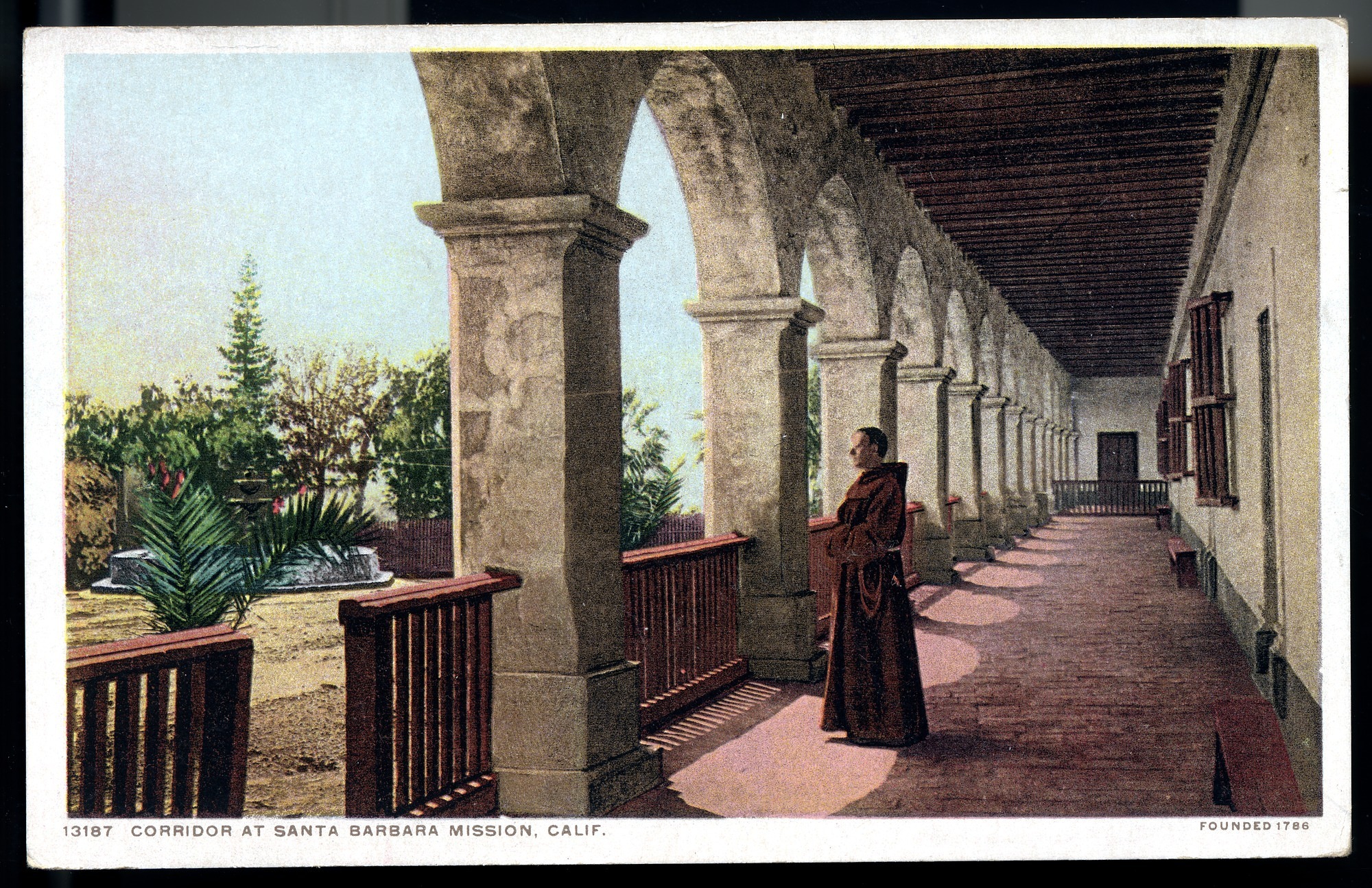 Postcard 38 – Corridor at Santa Barbara Mission, Calif. Founded 1786. Detroit Publishing Company. ca 1910. NMAH 1986.0639.2039.