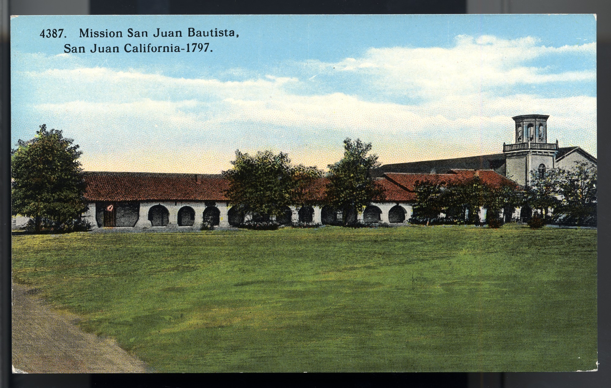 Postcard 46 – Mission San Juan Bautista, San Juan, California – 1797. Eno, I. L. Curt Teich Company. ca 1914. NMAH 1986.0639.0313.