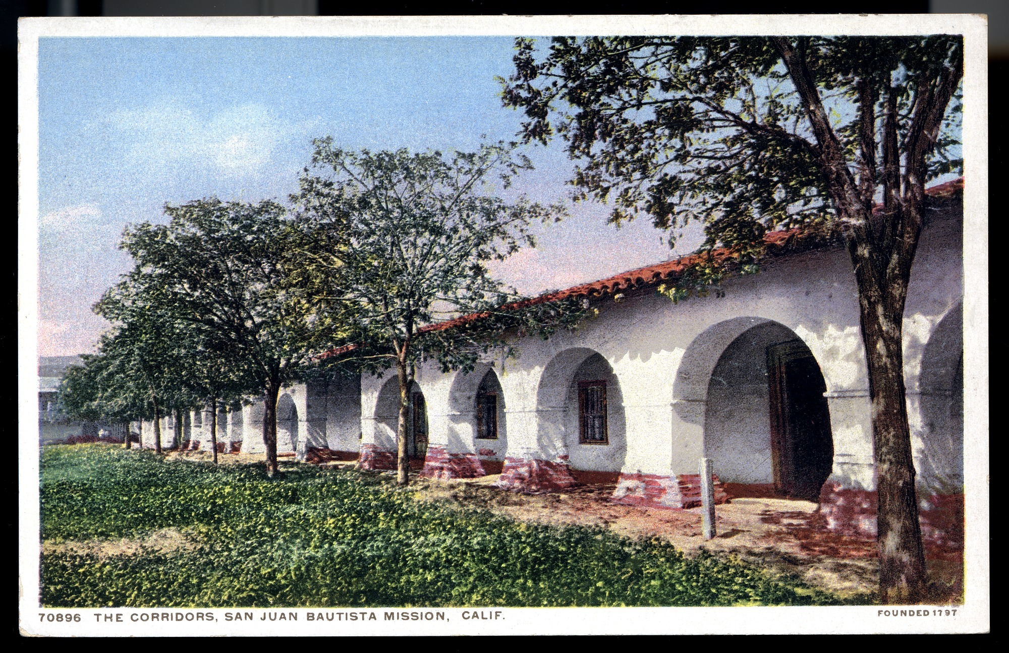Postcard 47 – The Corridors, San Juan Bautista Mission, Calif. Founded 1797. Detroit Publishing Company. ca 1910. NMAH 1986.0639.2018.