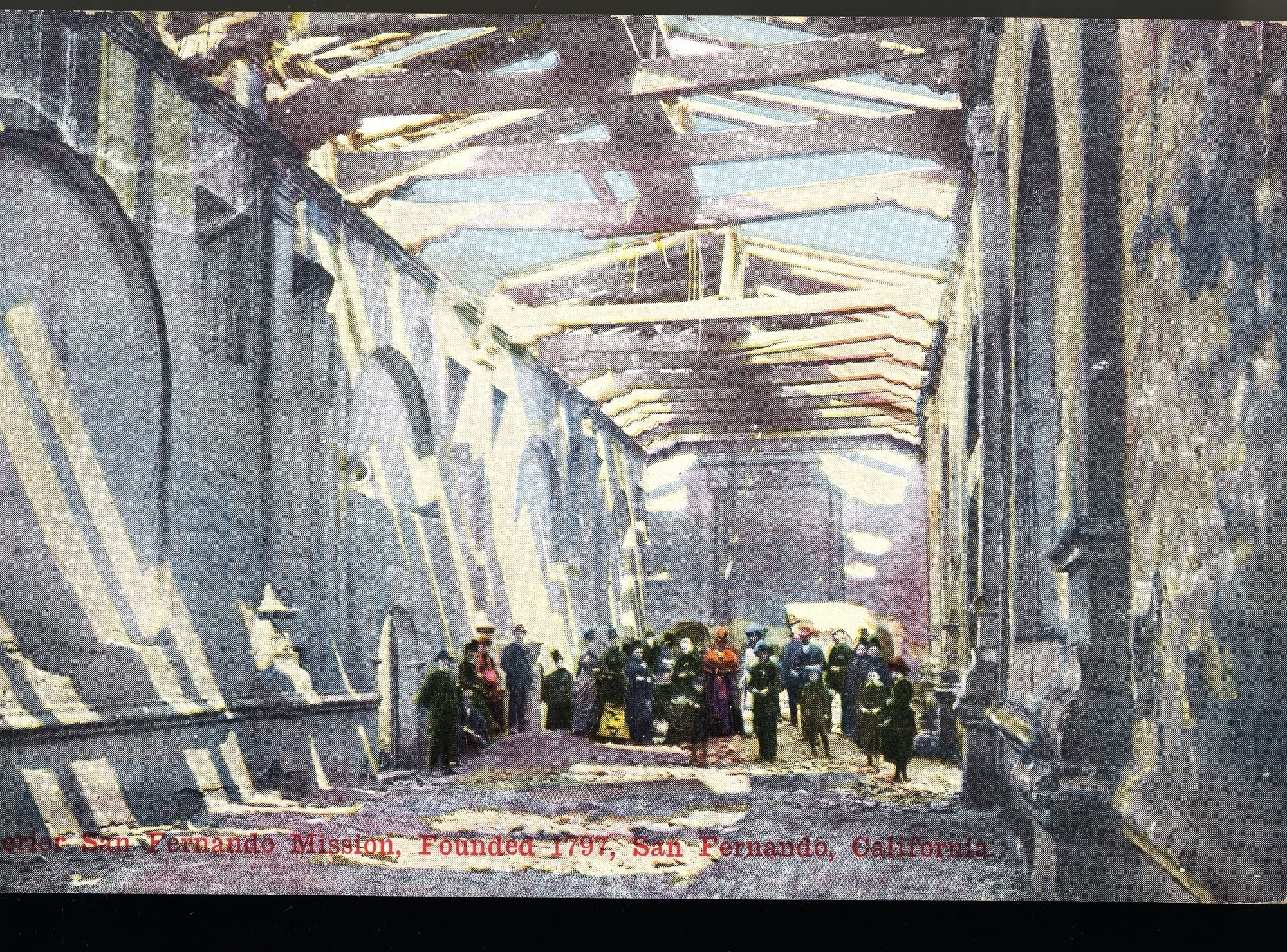 Postcard 55 – Interior San Fernando Mission, Founded 1797, San Fernando, California. Van Ornum Colorprint Company. 1908-1921. NMAH 1986.0639.491.