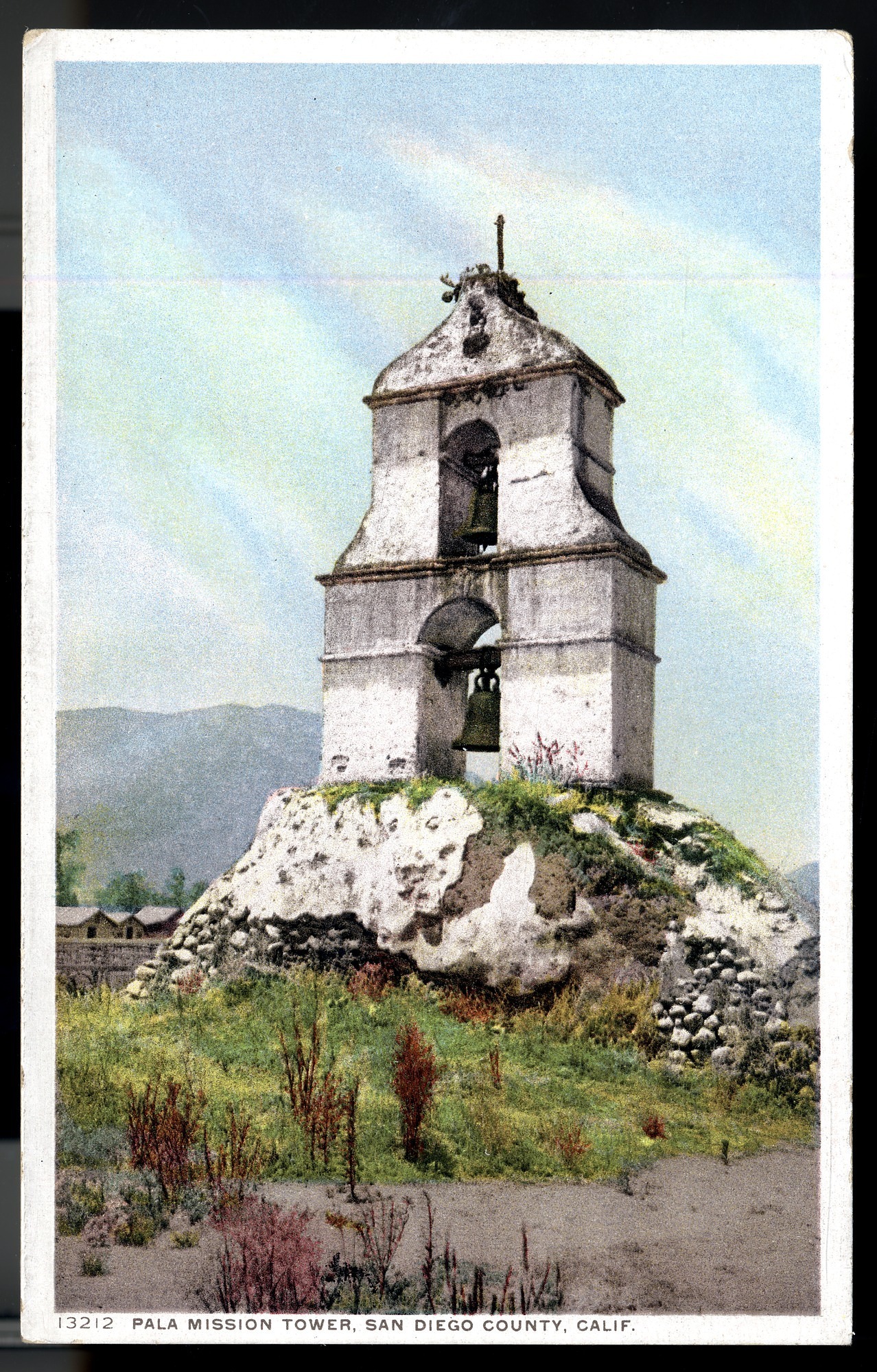 Postcard 69 – Pala Mission Tower, San Diego County, Calif. Detroit Publishing Company. ca 1910. NMAH 1986.0639.2021.
