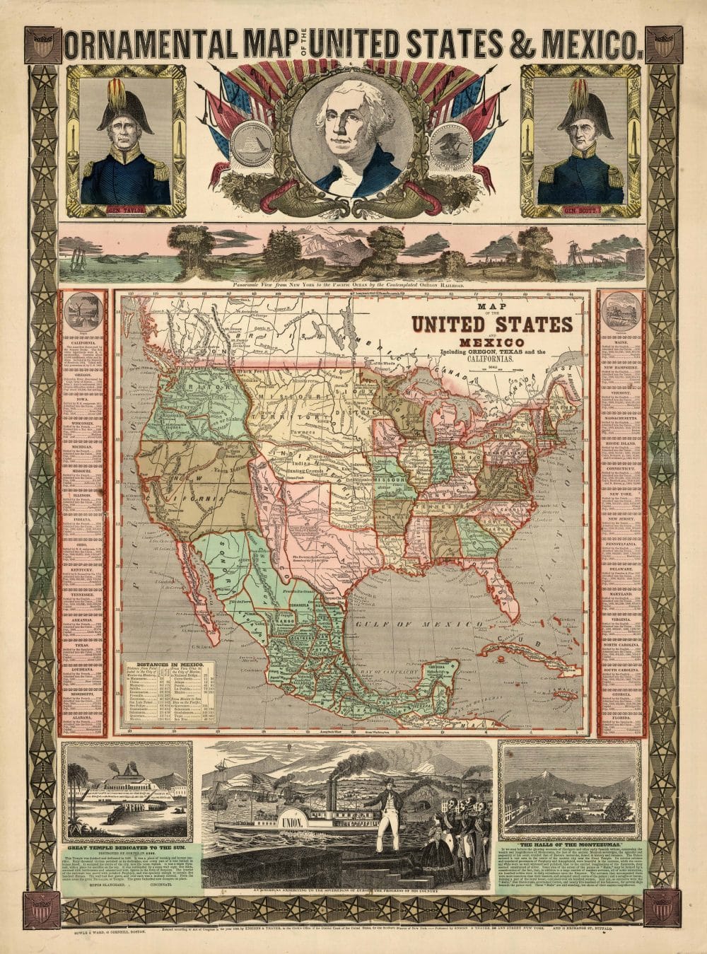 Map Of The United States And Mexico by Ensigns & Thayer