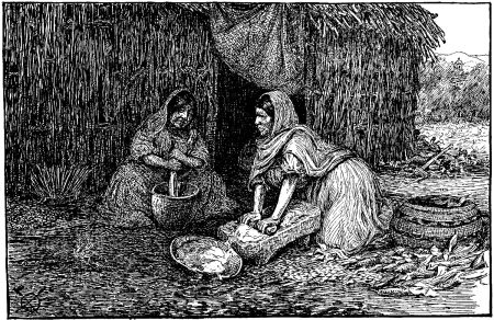 Grinding Corn in the Mortar and Crushing Soft Corn on the Metate - A. F. Harmer