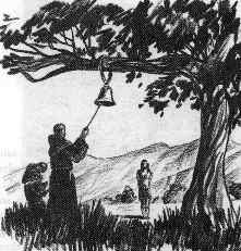 Padres Serra, Píeras and Sitjar hung the bell on the branches of an oak tree