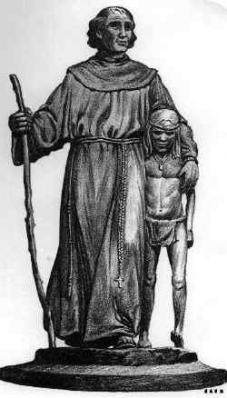 Statue of Father Serra with Indian Boy sculpted by Sally James Farnham in 1925