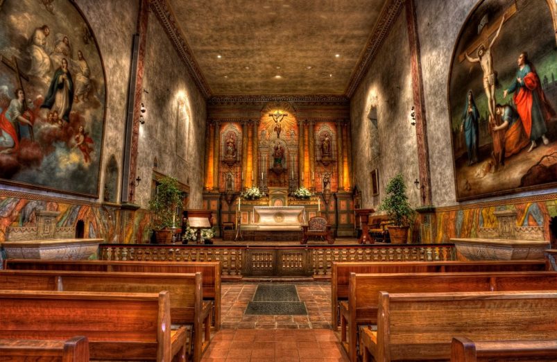 Interior and Chapel of Mission Santa Barbara